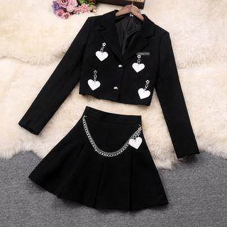 Set: Heart Charm Cropped Blazer + Mini A-line Skirt