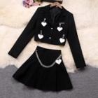 Set: Heart Charm Cropped Blazer + Mini A-line Skirt