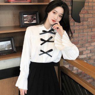 Flared-cuff Bow Blouse