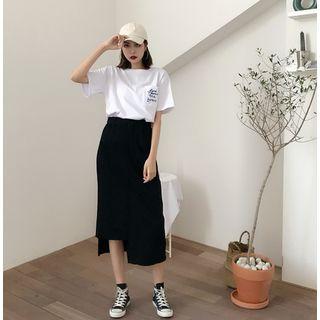 Embroided Letter T-shirt/asymmetric Dress