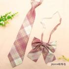 Set: Plaid Neck Tie + Bow Tie Jk030 - Set Of 2 - Neck Tie & Bow Tie - Dark Pink - One Size