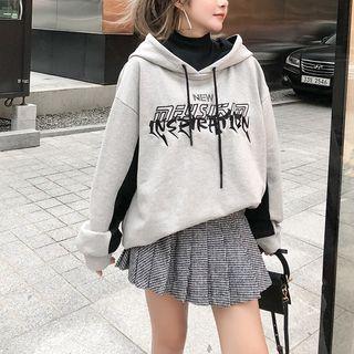 Color-block Lettering Printed Hoodie