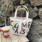 Faux Leather Printed Tote Bag White - One Size