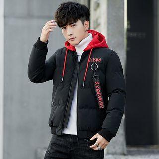 Lettering Strap Zip Hooded Padded Jacket