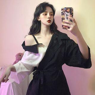 Mock Two-piece 3/4-sleeve Top As Shown In Figure - One Size