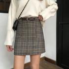 Mini A-line Plaid Skirt With Belt