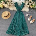 Sleeveless Doted Midi A-line Dress