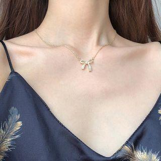 Rhinestone Bow Pendant Necklace 1 Pc - As Shown In Figure - One Size
