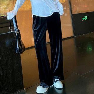 High-waist Velvet Straight-cut Pants