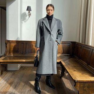Single-breasted Pleated-waist Maxi Coat