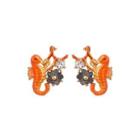 Fashion Creative Plated Gold Enamel Hippocampus Flower Stud Earrings With Cubic Zirconia Golden - One Size
