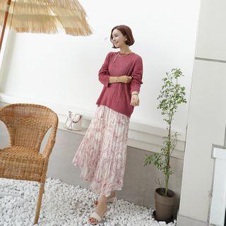 Marble Long Accordion-pleat Skirt
