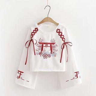 Lace-up Embroidered Cropped Top