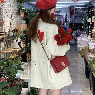 Heart Print Shirt Jacket Red Heart - Off-white - One Size