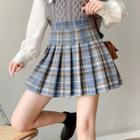 High Waist Gingham Pleated Mini Skirt