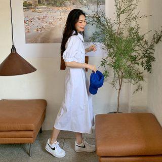 Puff-sleeve Long Shirtdress