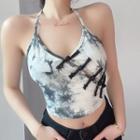 Halter Neck Frog Button Tie-dyed Camisole Top