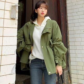 Plus Size Wide-sleeve Flap-pocket Safari Jacket