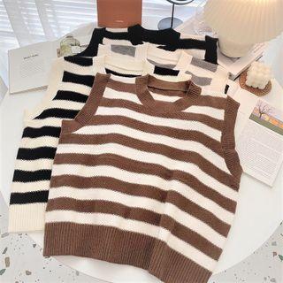 Round Neck Striped Knit Vest