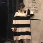 Bell-sleeve Striped Midi Sweater Dress Stripes - Black & White - One Size