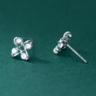 Clover Rhinestone Sterling Silver Earring 1 Pair - S925 Silver - Silver - One Size