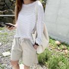 Round-neck Striped Linen Blend T-shirt Light Gray - One Size