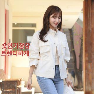 Drawstring Stand-collar Safari Jacket