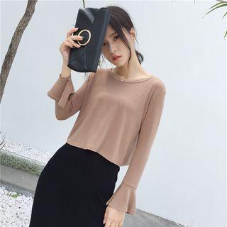 Plain Slim-fit Bell-sleeve T-shirt