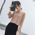 Plain Slim-fit Bell-sleeve T-shirt