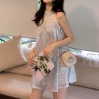 Sleeveless Mock Neck Glitter Mini Dress As Shown In Figure - One Size