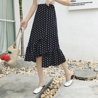 Dotted Asymmetric Hem A-line Midi Skirt