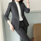 Long-sleeve Plain Shirt / Cropped Straight Leg Dress Pants / Blazer / Set