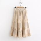 Velvet Midi A-line Pleated Skirt Almond - One Size