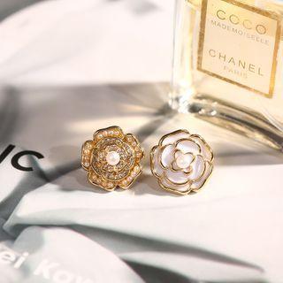 Asymmetrical Rhinestone Flower Stud Earring