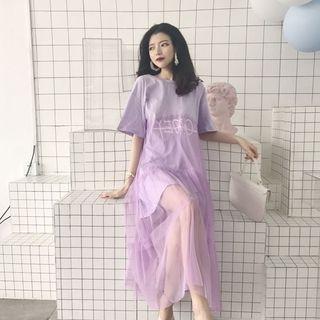 Mesh Panel Lettering Print T-shirt