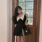 Short-sleeve Embroidered Collar Mini A-line Dress