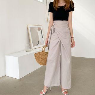 High-waist Side-tie Wide-leg Pants