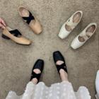 Low-heel Square-toe Cross Strap Flats