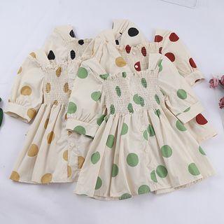 Square Neck Short-sleeve Smocked Polka Dot Blouse