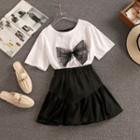 Set: Mesh Bow T-shirt + Mini A-line Skirt