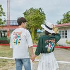 Elbow-sleeve Floral Print T-shirt