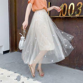 Star Embroidered Sequin Mesh Skirt