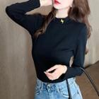 Long-sleeve Lightning Embroidered Mock-neck T-shirt