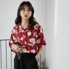 Elbow-sleeve Print Shirt Red - One Size