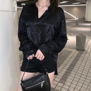Crescent Print Long-sleeve A-line Dress