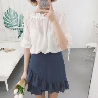 Slit-sleeve Frilled Chiffon Top