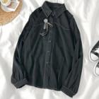 Ribbon Brooch Shirt Black - One Size