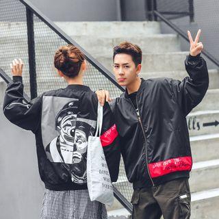 Couple Matching Printed Zip-detail Bomber Jacket