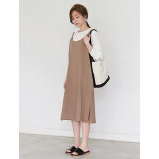 Spaghetti-strap Belted Linen Midi Dress