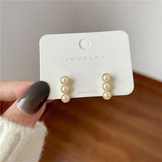 Faux Pearl Earring 1 Pair - Earring - Gold Trim - Faux Pearl - White - One Size